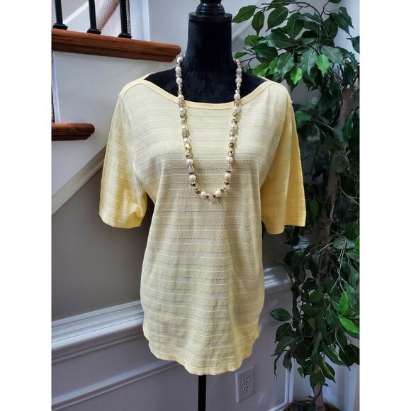 Charter Club Women Yellow 100% Cotton Round Neck Short Sleeve Top Shirt Size XL - Picture 1 of 11